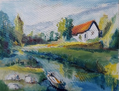 UŽS Plavo svjetlo, Ksenija Talijančić, Čamac na Gackoj, ulje na platnu, 70x50cm, 2021.