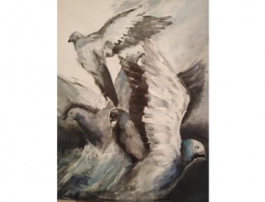 AMA ARTEM, Vesna Sprljan, Gradski golubeki, akril na platnu, 50x50, 2020.