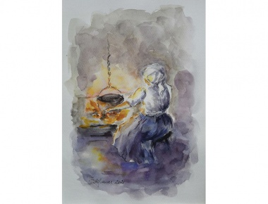 UŽS Plavo svjetlo, Marija Bertić Štefanac, Kod ognjišta, akvarel, 40x30, 2021.