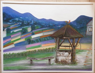 AMA ARTEM, Stefanija Jakopcevic, Stari bunar u Hrvatskom zagorju, akril na platnu, 60x80, 2019.