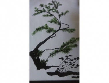 LUA'09, Mirjana Štengl, Proljetno drvo, Tuš na platnu, 60x50 cm, 2020.g.