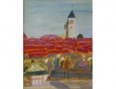 LU Angelico '09, Ljiljana Kos Hebrang, Trešnjevački plac, akrilik na papiru 24/19cm, 2019.