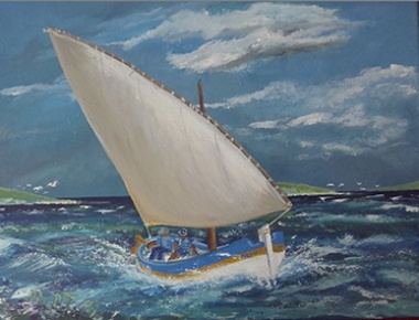 LU Angelico '09, Miroslav Ozmec, Brodić pred oluju, akrilik na platnu 40/50cm, 2021.