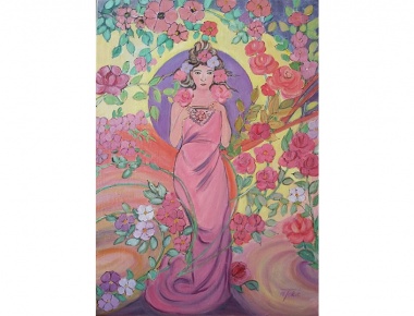 AMA ARTEM, Marija Tokic, Ružičasta, akril na platnu, 70x50, 2020. (Homage A.Mucha)