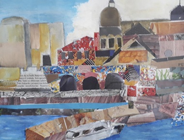 LJILJANA KOS-HEBRANG, DUBROVNIK, kolaž, 24x32, 2019.