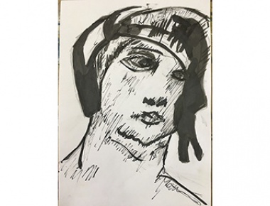 Justina Čurić, Portret, 40x30, tuš na papiru, 2020.