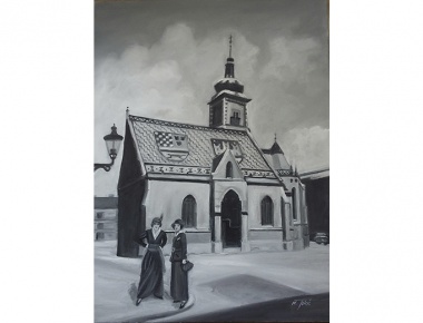 AMA ARTEM, Marija Tokic, Dame pred Markovom crkvom, ulje na platnu, 80x60, 2019.