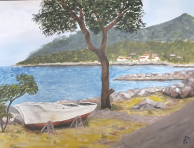 Ljerka Prišćan, „Umirovljena barka“, akrilik na platnu, 40/30 cm, 2020.