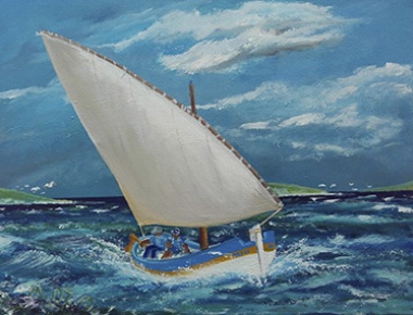 Miroslav Ozmec, „Brodica pred oluju“, akrilik na platnu, 30/40 cm, 2019.