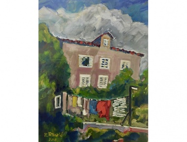 DND MAKSIMIR, Krešo Frankić, Ispred kuće suši se veš, akril na papiru, 40x50, 2019.