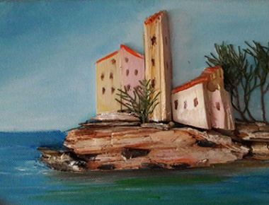 lua 09, Biserka Konečny, Jadranski otok, kombinirana tehnika, 30x40cm, 2020.
