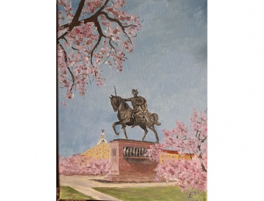 lua 09, Ljerka Priščan, Spomenik kralja Tomislava, akrilik na platnu, 40x30cm, 2020.