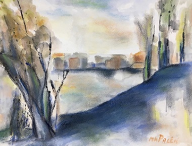 DND MAKSIMIR, Mirjana Kulić Palčić, Pejzaž u plavom, akril na papiru, 30x40, 2019.